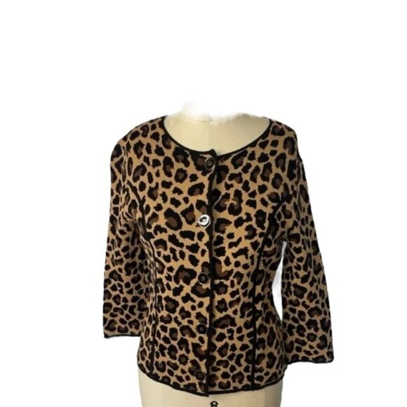 Jones New York Leopard Print Knit Button Down Urban Jungle Cardigan Size Small - Picture 1 of 7